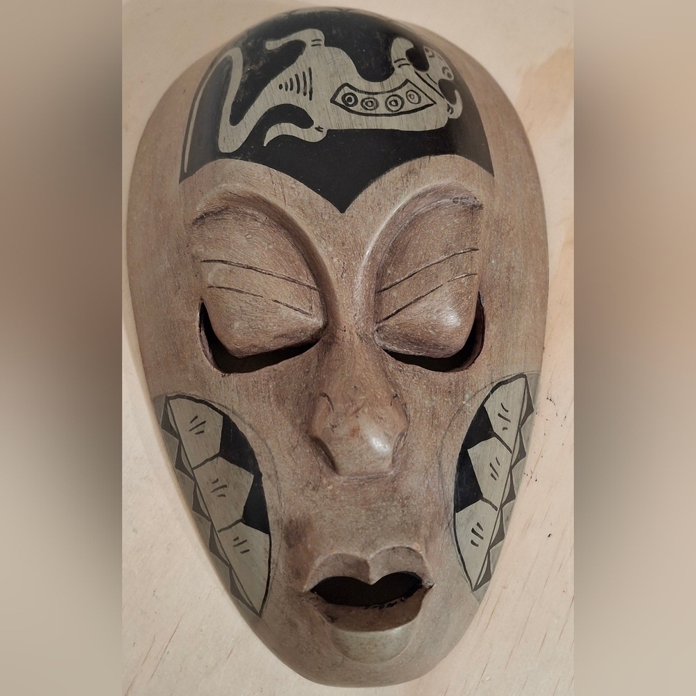 Vintage hand carved wooden mask, Wall Hanging, made in Indonesia 10"×7"